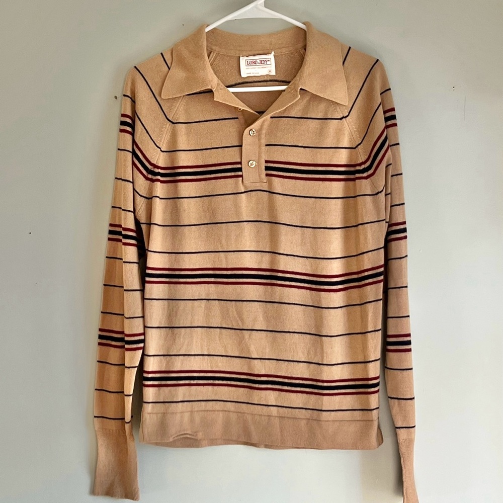 70s Vintage Striped Lord Jeff Men’s Knit Polo